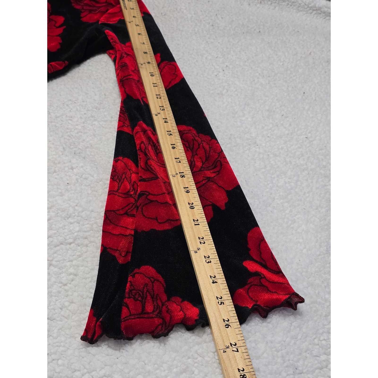 Thirty Thirty LA Red Rose Velvet Mesh Bell Sleeve Mini Dress Black M 7DDED260