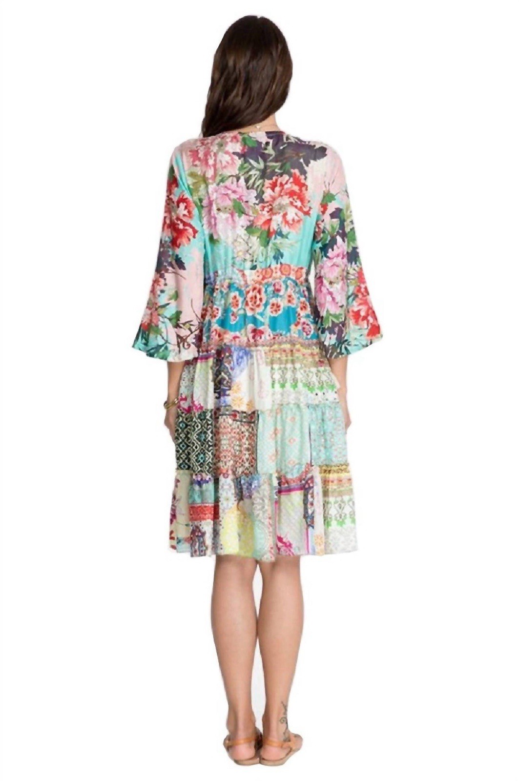 NWT JOHNNY WAS GIGI SILK PATCHWORK PEASANT DRESS W/ SLIP SMALL $378RRP