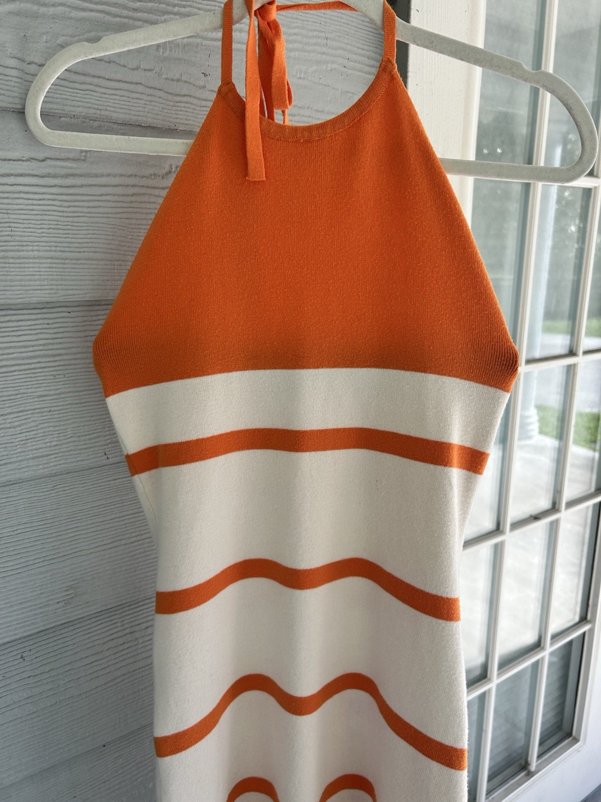 Lulus Orange & Ivory Stripped Knit Fitted Halter Midi Dress XS Y2K summer Beach