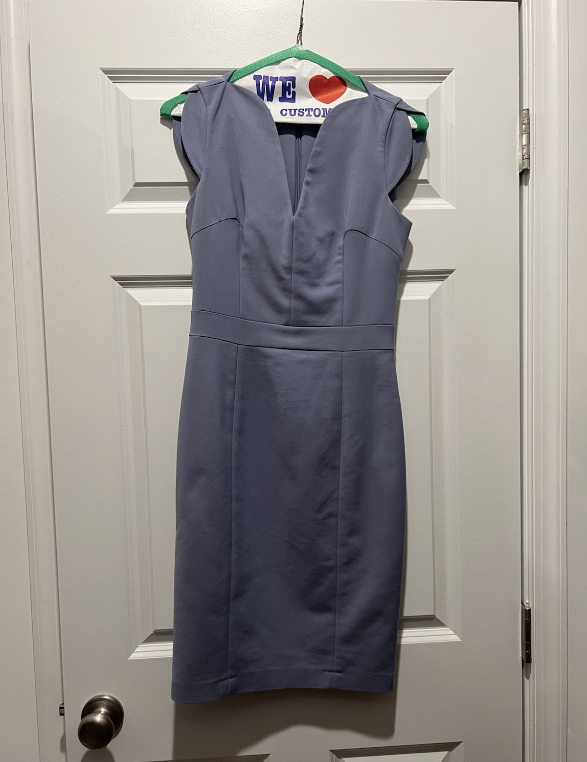 French Connection 2 Blue Solid Sheath Dress Sleeveless V-Neck Knee Length Zip