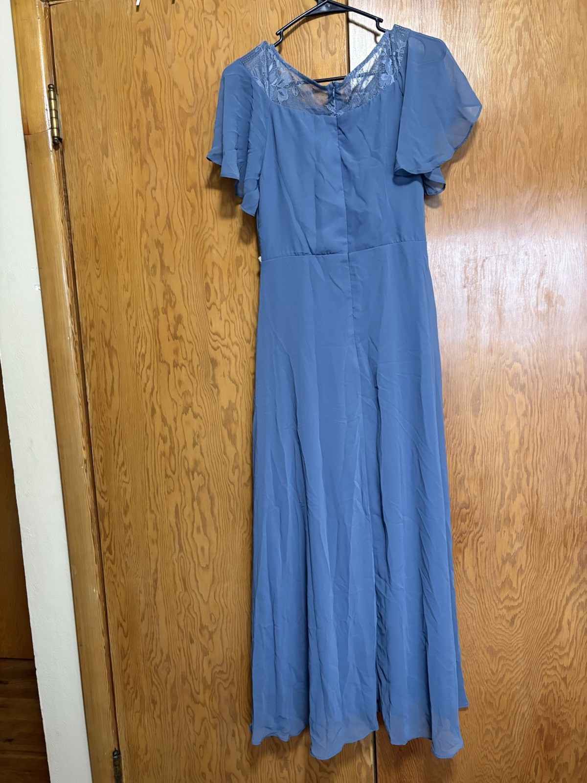 Ever Pretty Blue Lace V-Neck Flutter Short Sleeve Long A-Line Maxi Dress M