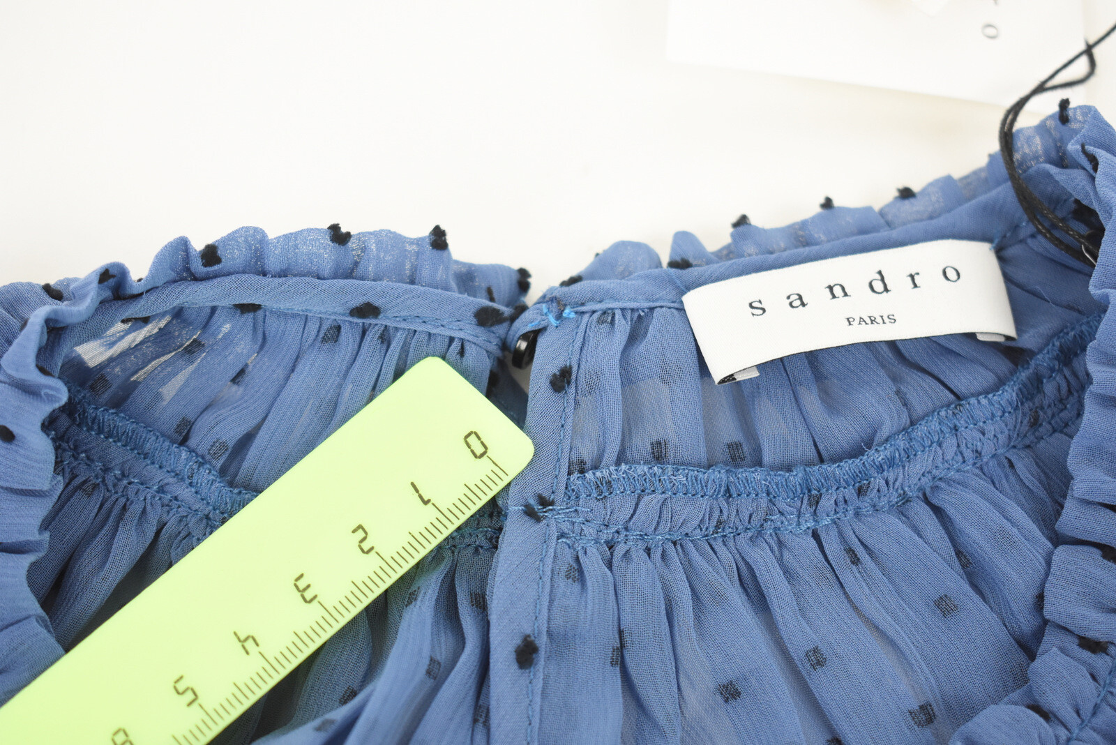 Sandro Gwen Dress Womens (EU) 40 Ruffled Polka Dot Printed Mini Blue