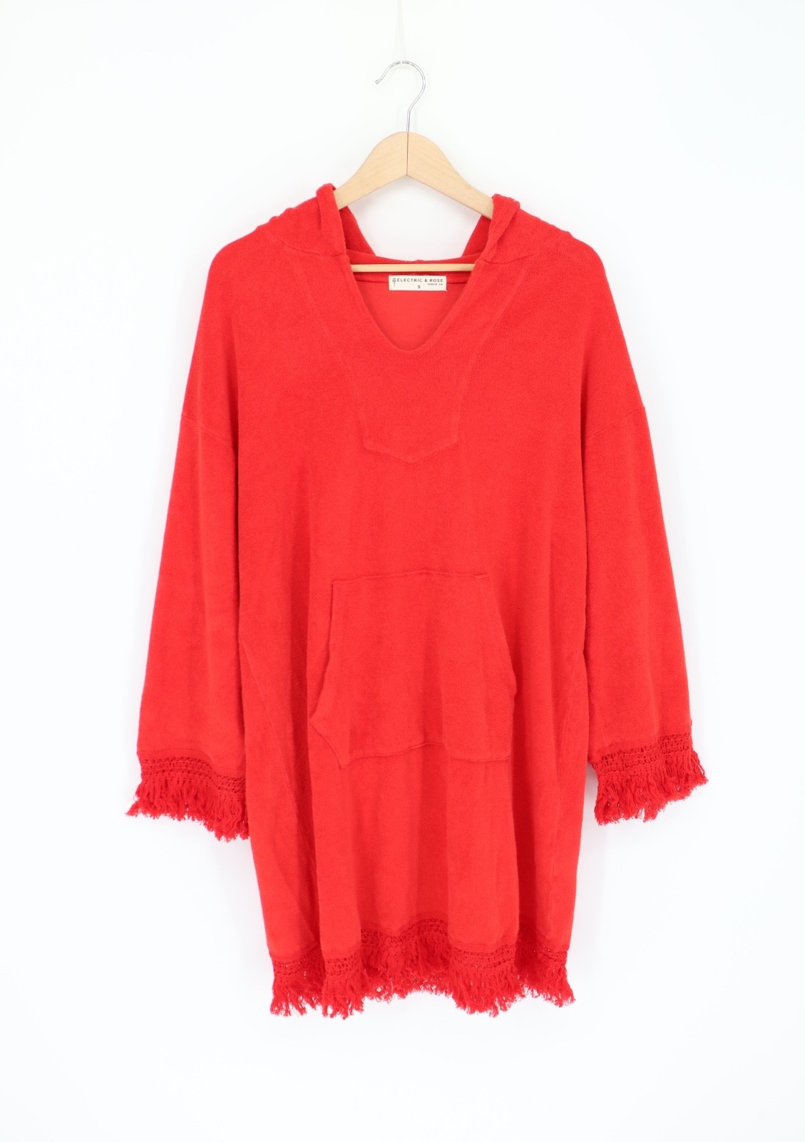 ELECTRIC & ROSE Beach Poncho Fringe Mini Shift Dress Chill S $228 A1 8