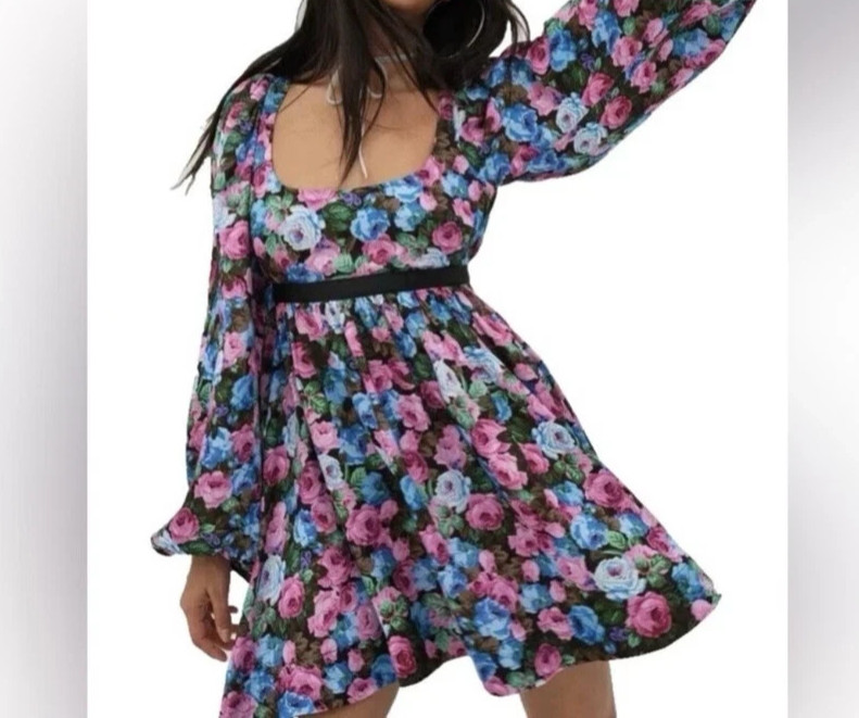 For Love & Lemons Floral Long Sleeve Baby Doll Dress Size Large BRAND NEW