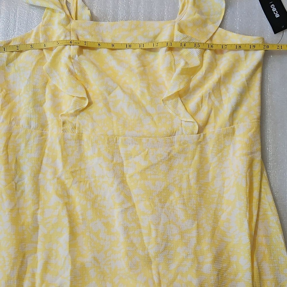 NWT BCBG Paris Yellow & White Ruffle Sleeveless Midi Dress XL 14-16