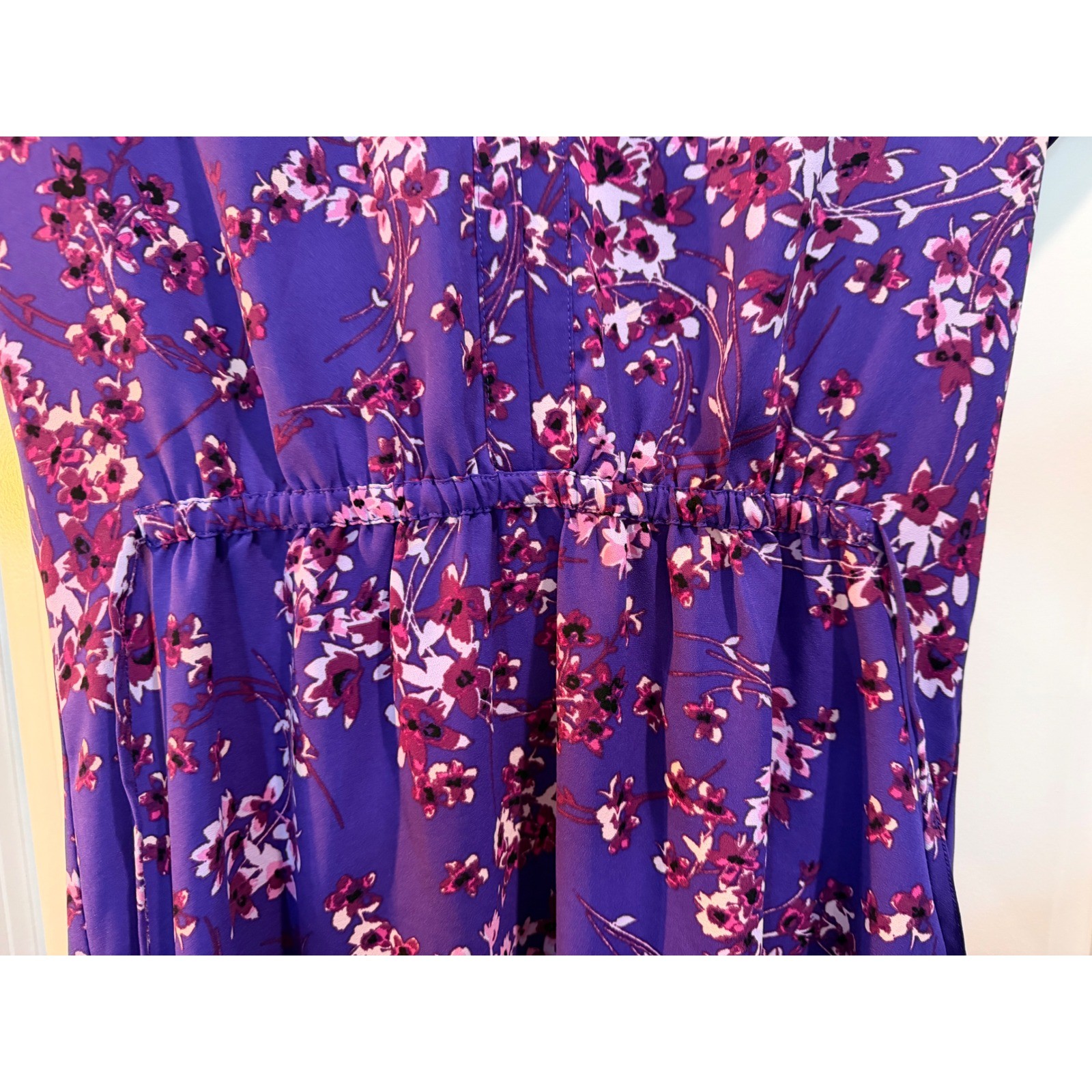 41 Hawthorn Purple Floral Flutter Sleeve Elastic Waist Dress WGW70258 Medium
