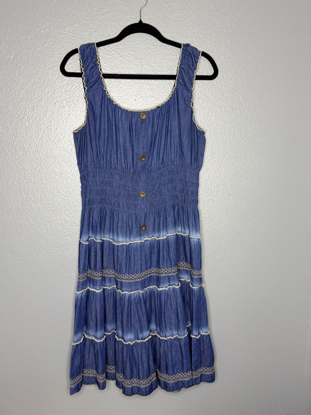 Blue Tiered Button-Front Farm Girly Country Summer Sundress