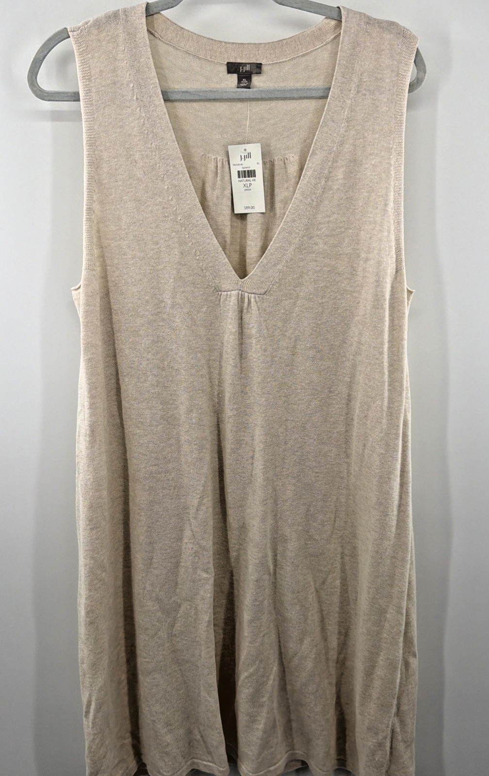 J. Jill V-Neck Midi Dress Sleeveless Linen Cotton Tan XLP NWT Lagenlook Classic