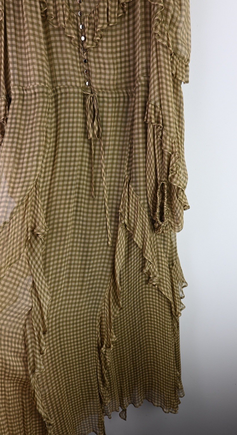 Shona Joy “Eleonora”drawstring Frill midi dress in Olive size UK12