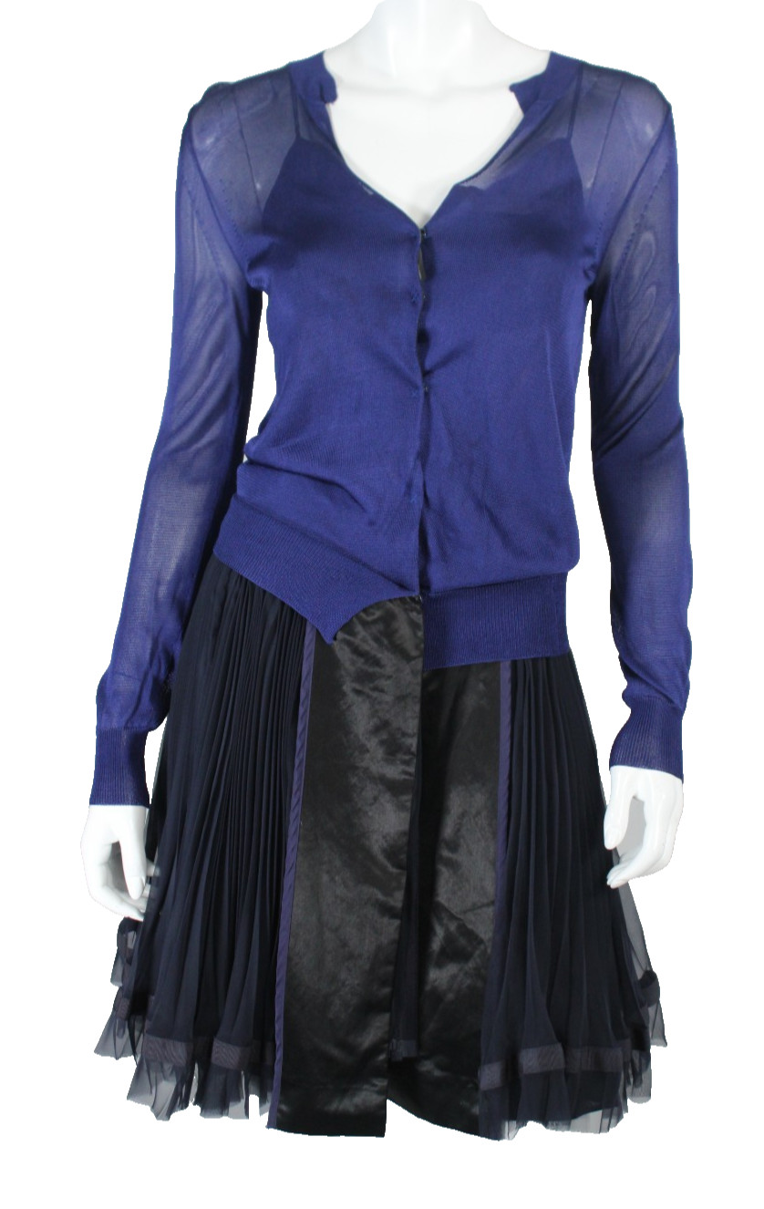 SACAI Blue & Black Mixed Textile Cardigan-Effect Short A-Line Dress 2 S