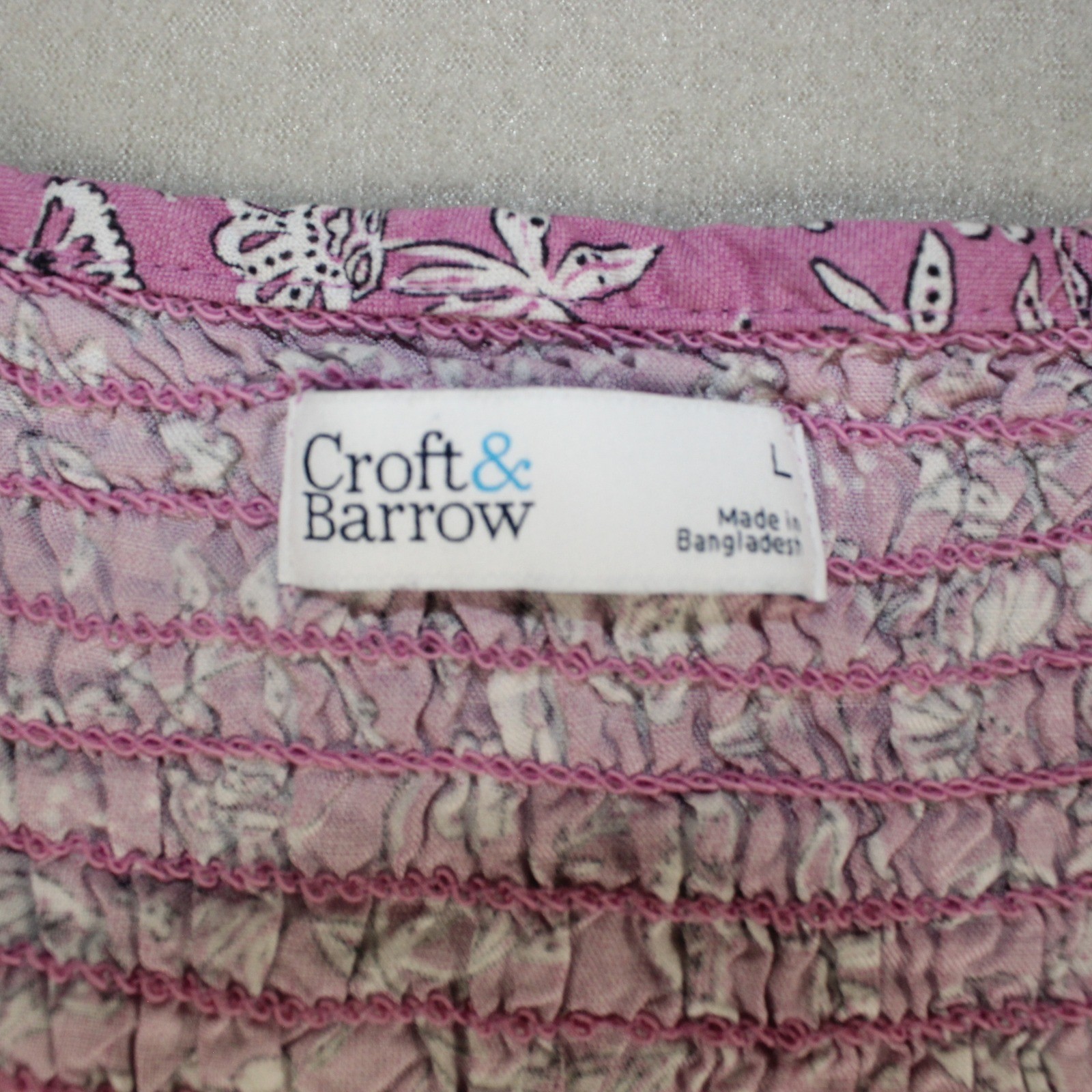 Croft & Barrow Dress Smocked Floral Pockets L Purple Sleeveless Summer Midi