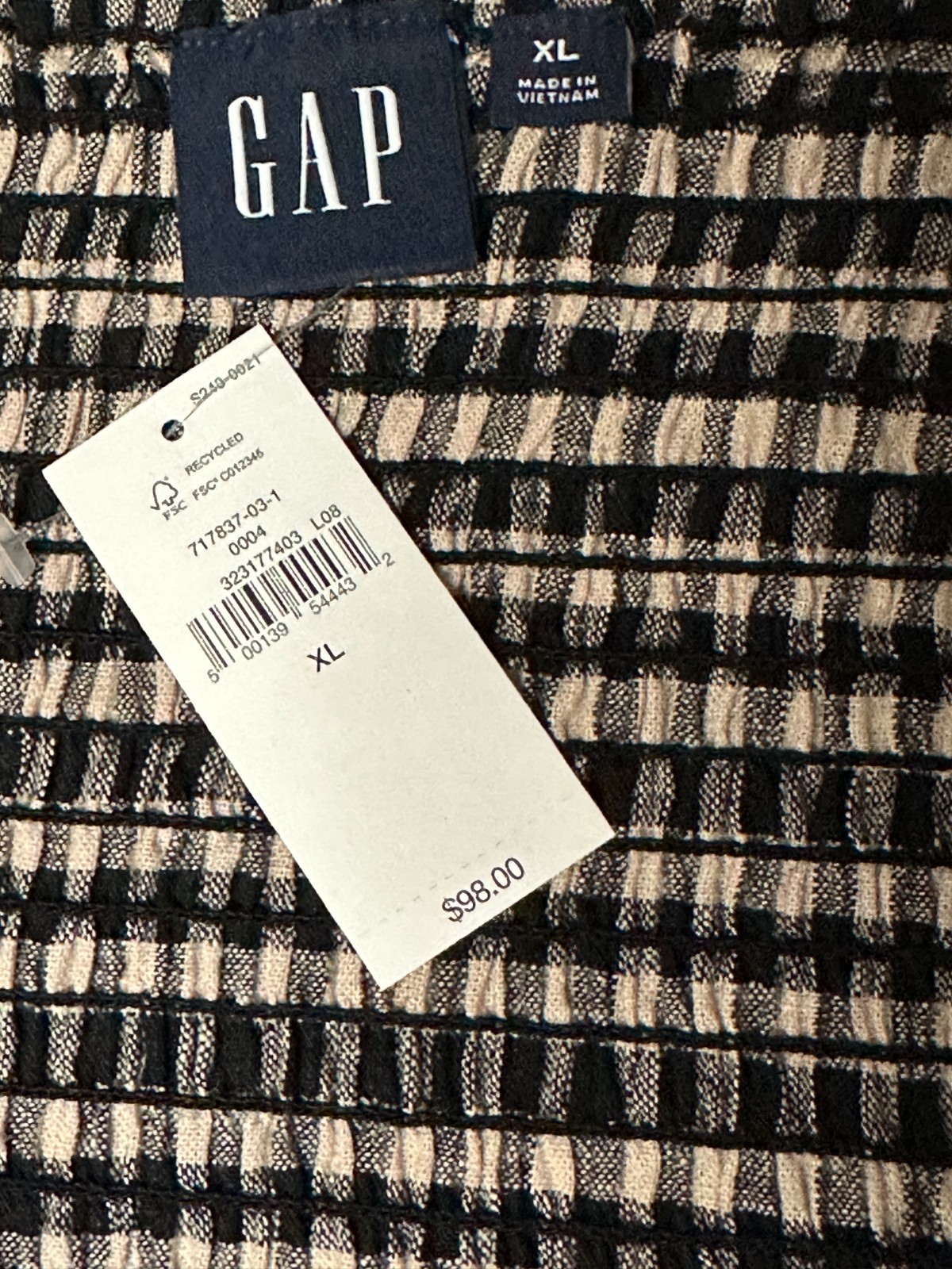 GAP Black Ivory Gingham Linen Blend Drop Waist Dress XL Pockets NWT
