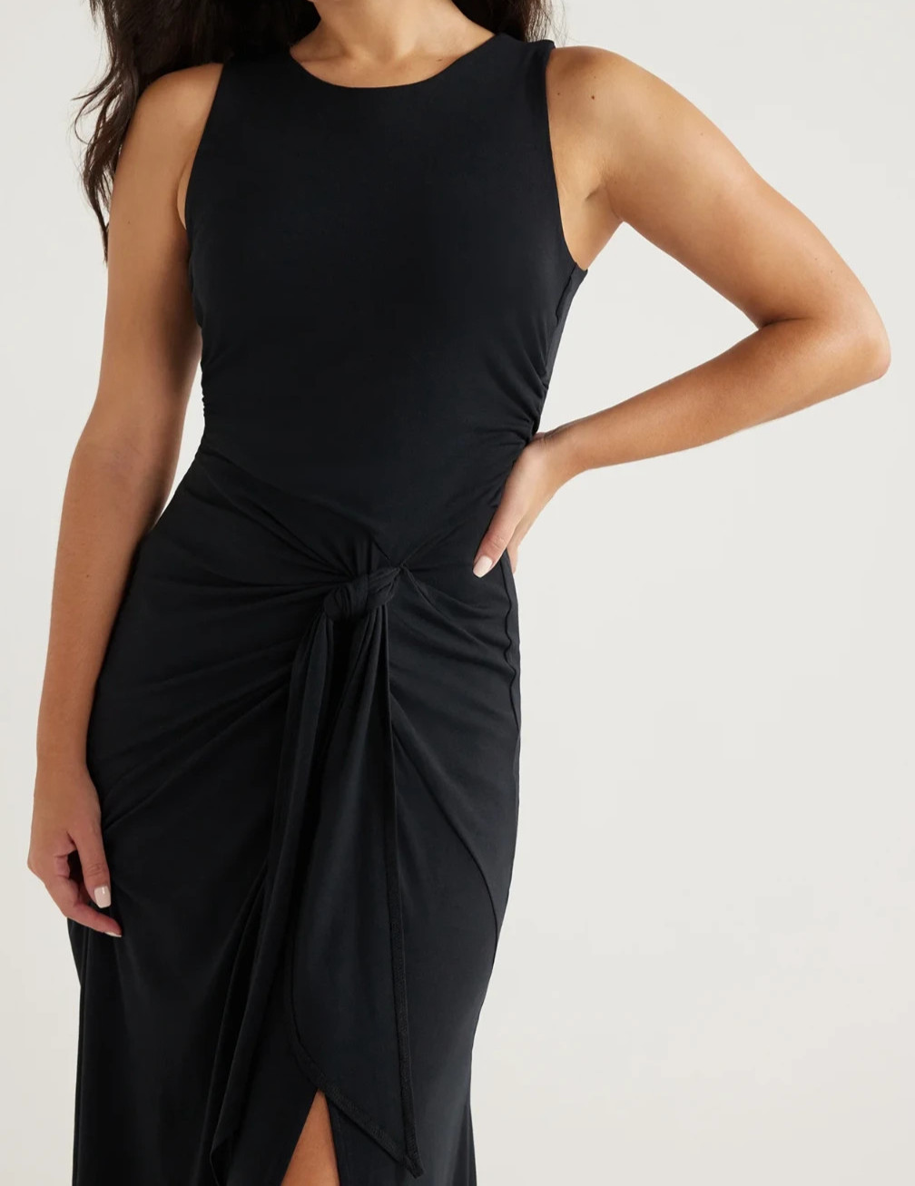 Sofia Jeans Womens Dress Size M Black Side Tie Tank Rouching Midi Bodycon Classy