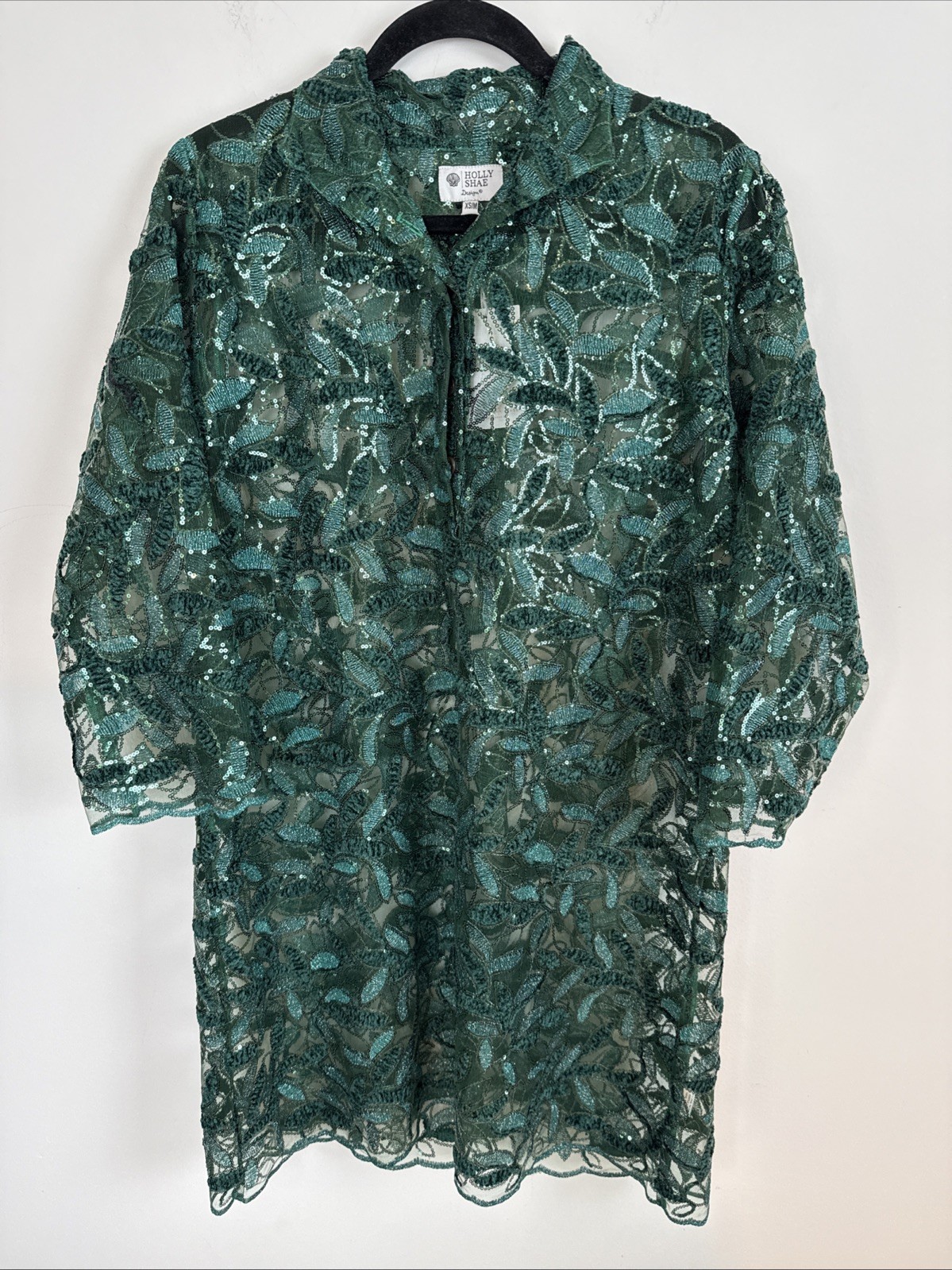NWT Holly Shae Design Arden Midnight Mistletoe Green Sequin Lace Dress XS/M $212