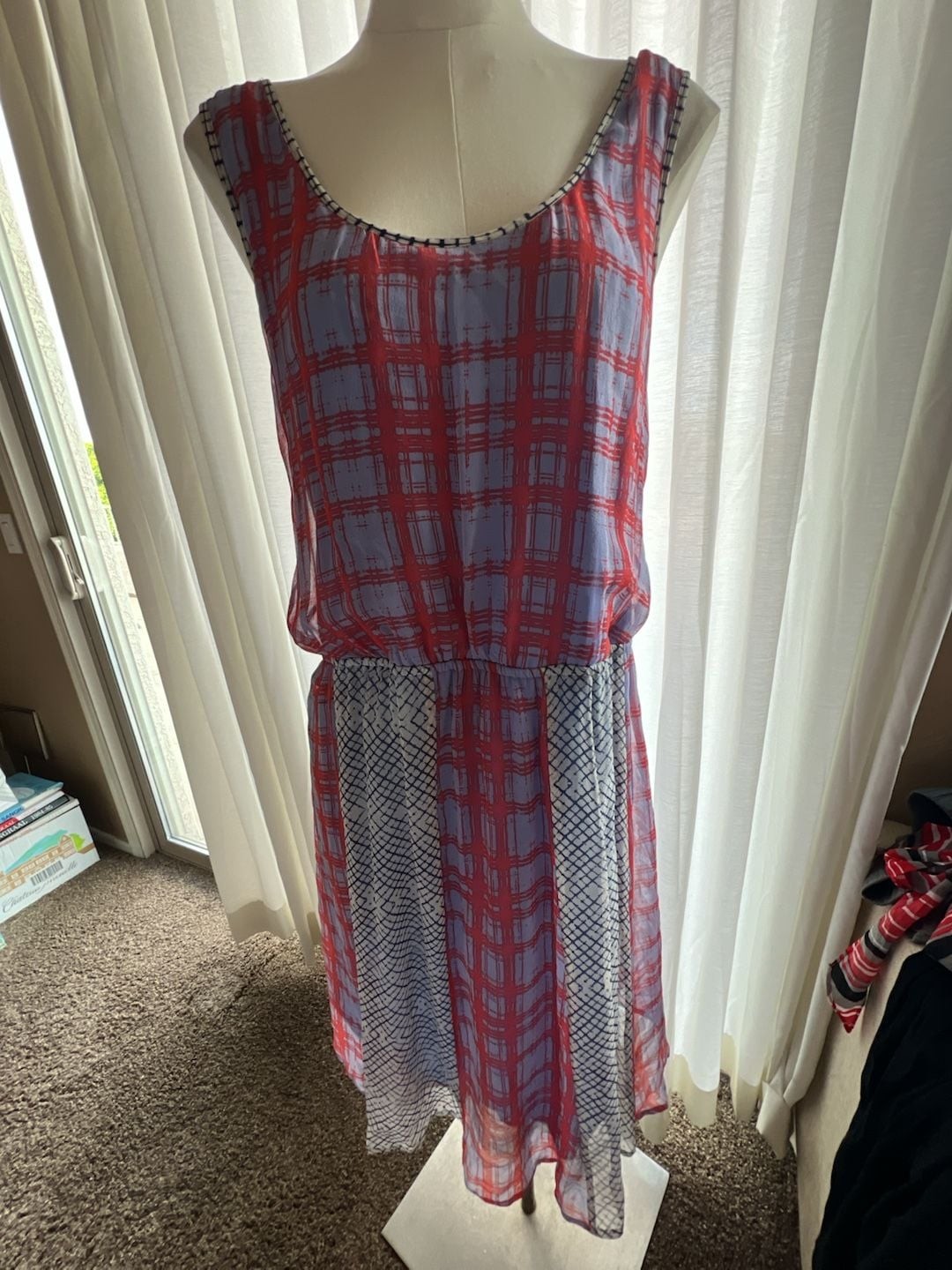 Ella Moss Sleeveless Mixed Print Blouson Midi Dress
