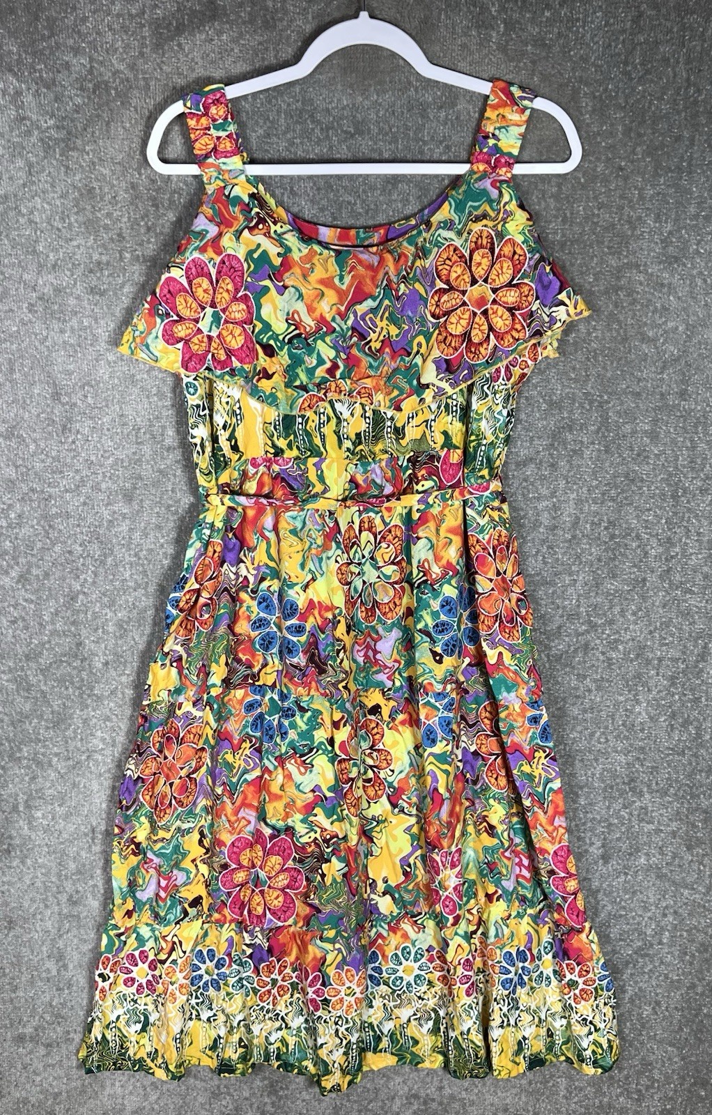 Kabatik Aladdin Dress Womens Size M/L Multicolored Floral Tiered Ruffle Midi