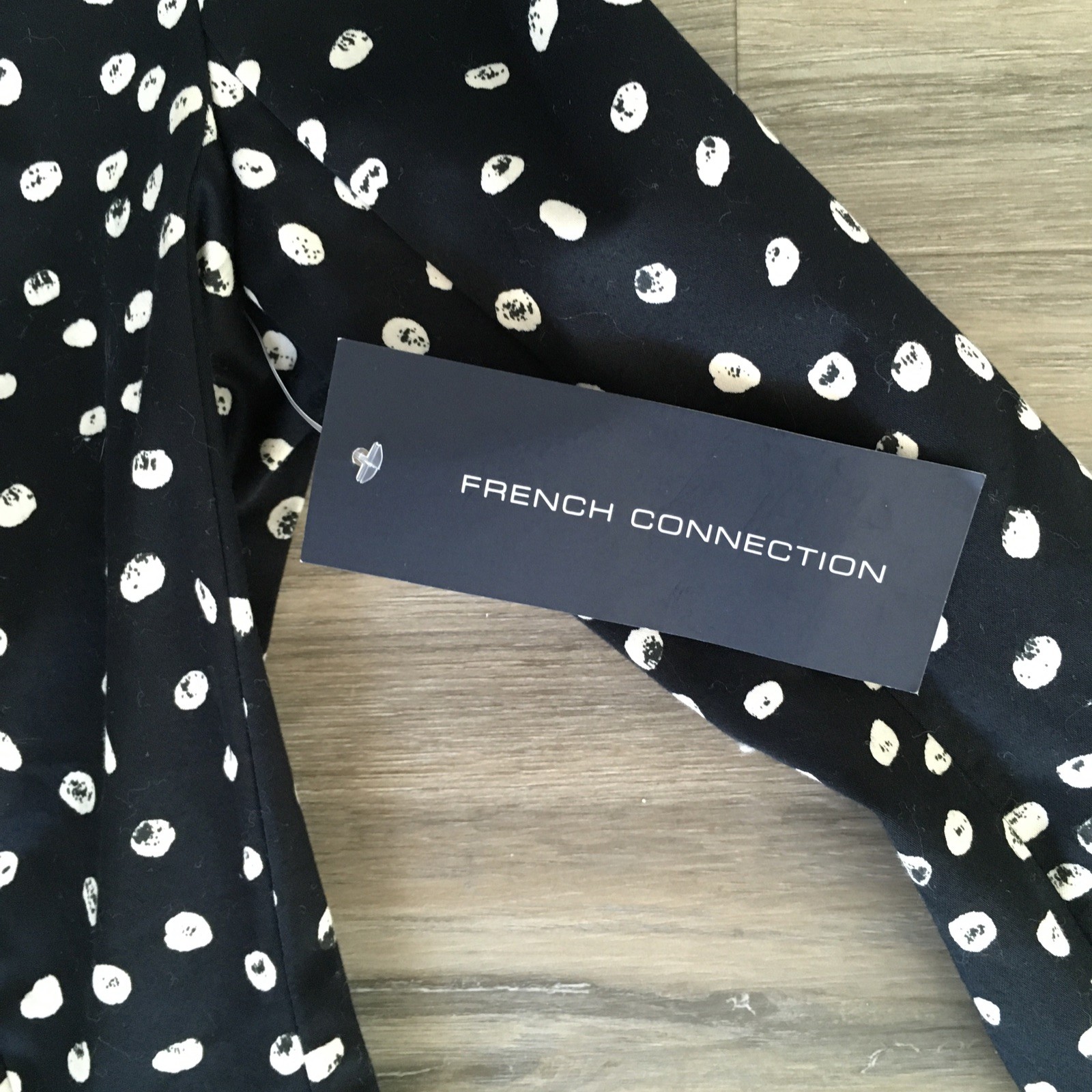 French Connection Fast Spotty Vintage Dress Snowdrop 2 Dot Black White Stretch