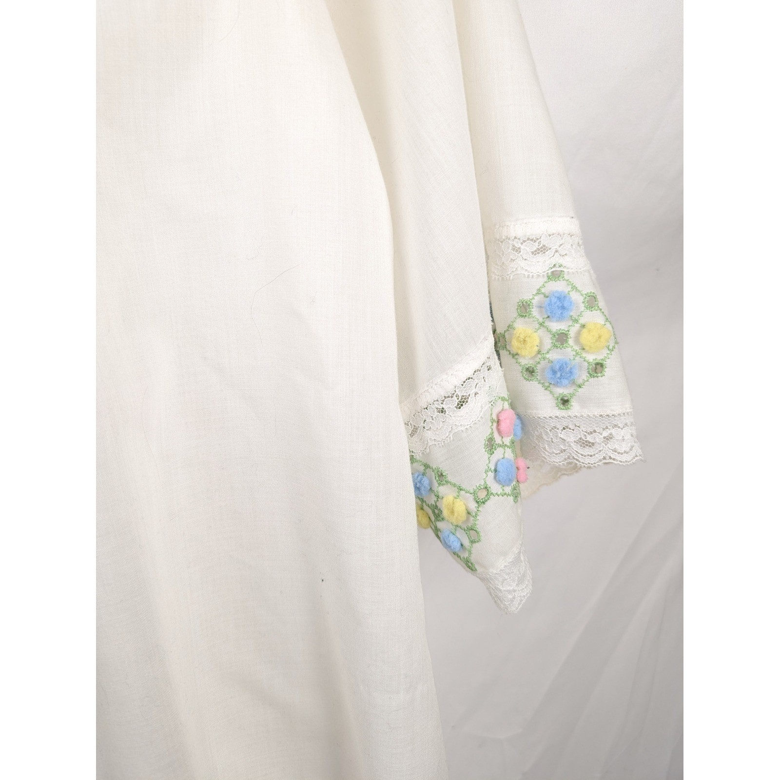 Vtg Floral Embroidered Lace Button Shift Dress Size M White Prairie Cottagecore