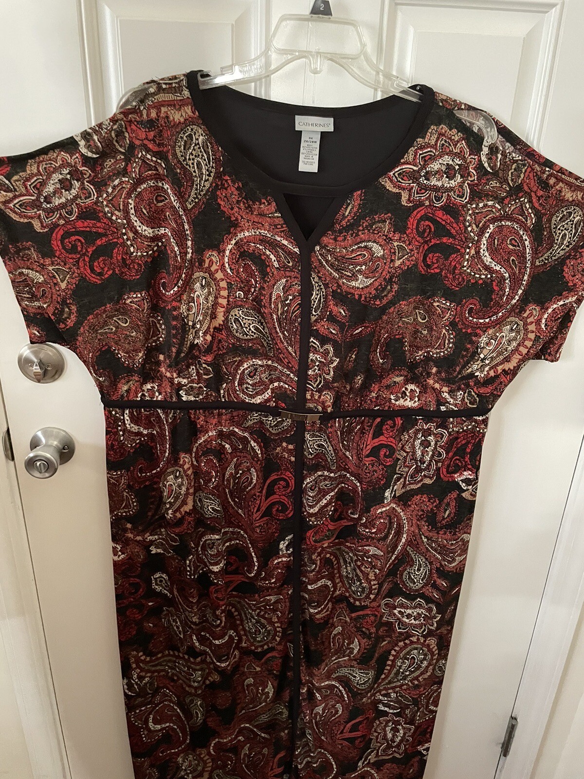 Catherine’s Plus 3X Black And Rust Short Sleeved Long Dress, EUC