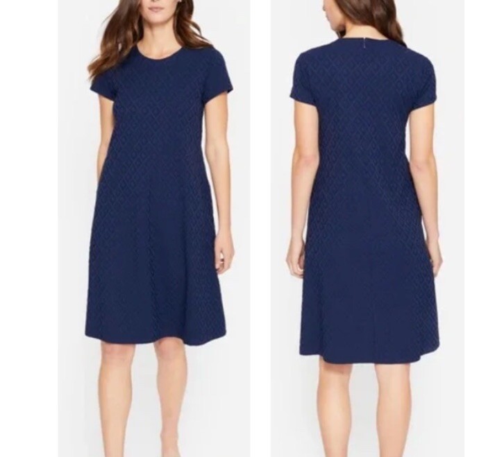 J. McLaughlin Blue Textured Jacquard Shift Dress Small Summer Preppy Nautical