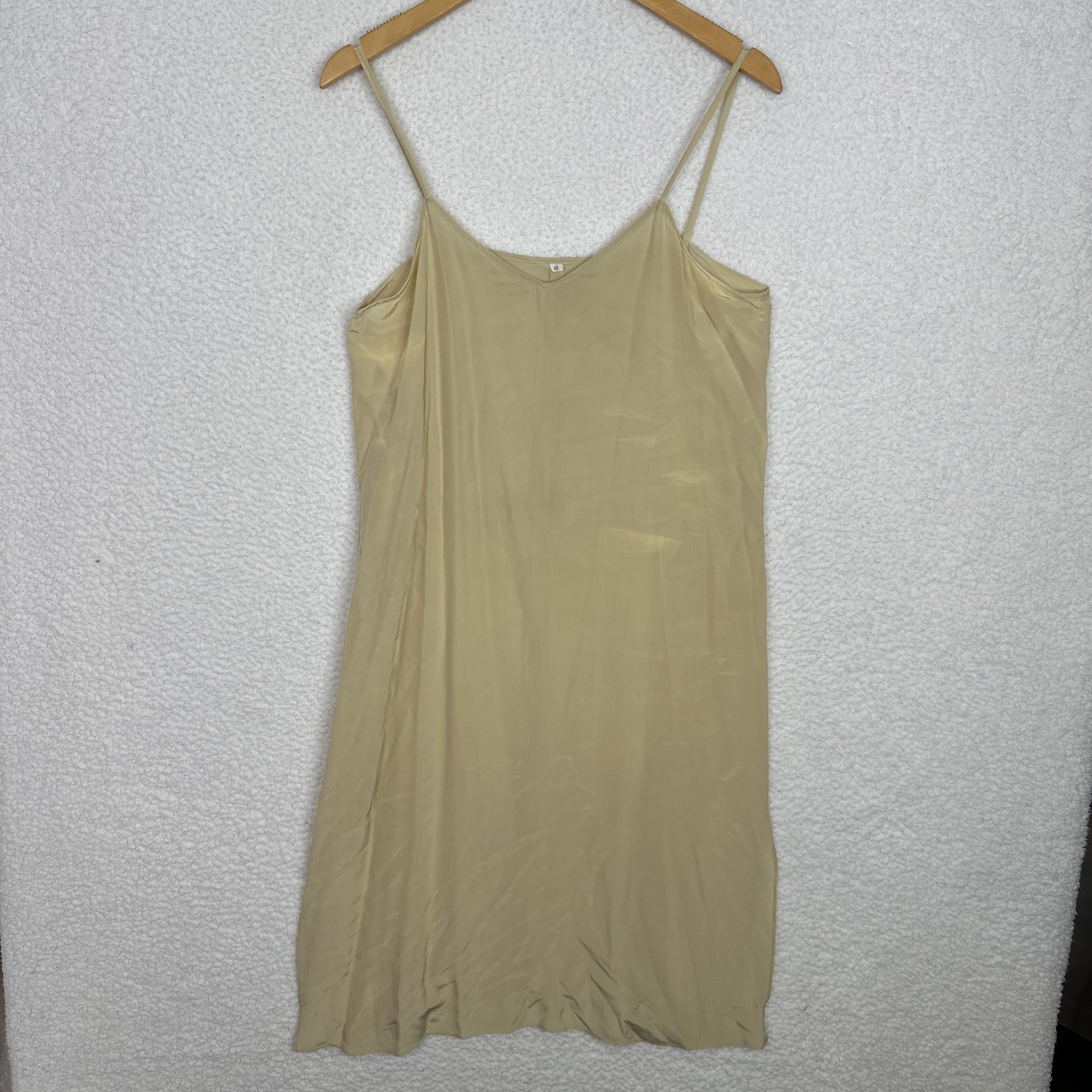Vintage The Silk Farm ICINOO 100% Silk Sheer Grid Maxi Dress Slip Beige Size 12