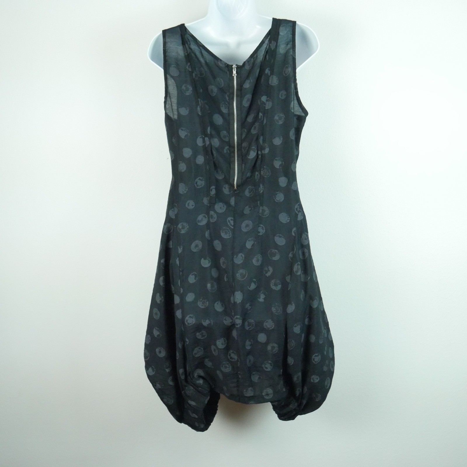 Black Polka Dot Bubble Hem Sleeveless Dress Medium Lagenlook Artsy Lantern Hem