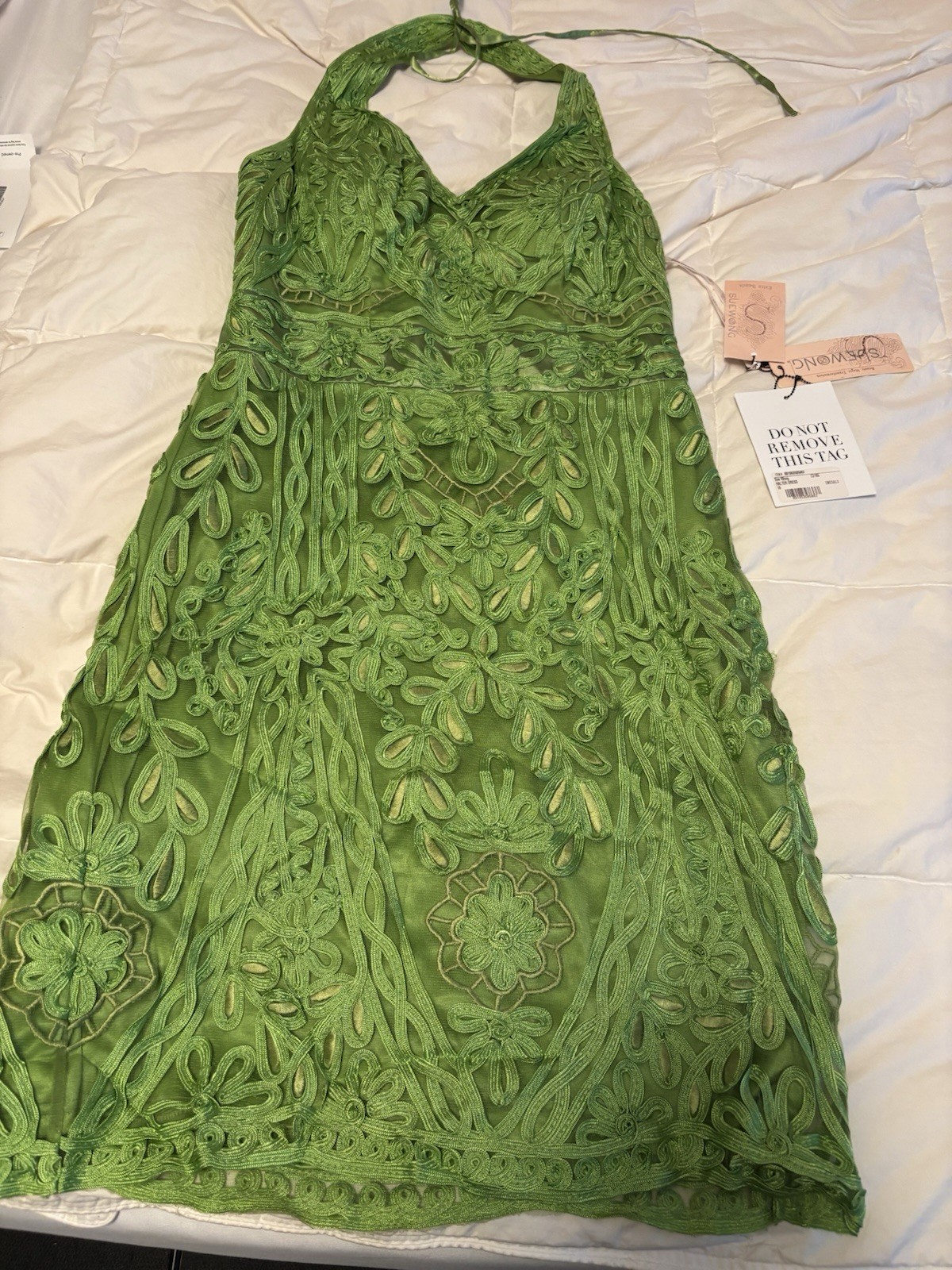 NWT Sue Wong Halter Dress Leaf Green Size 10