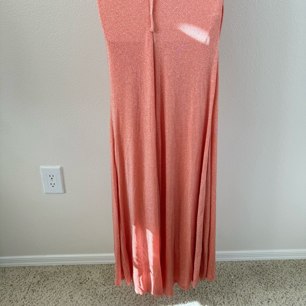 NWT Windsor Coral Orange Rylie Glitter Lace-Up Column Long Maxi Formal Dress