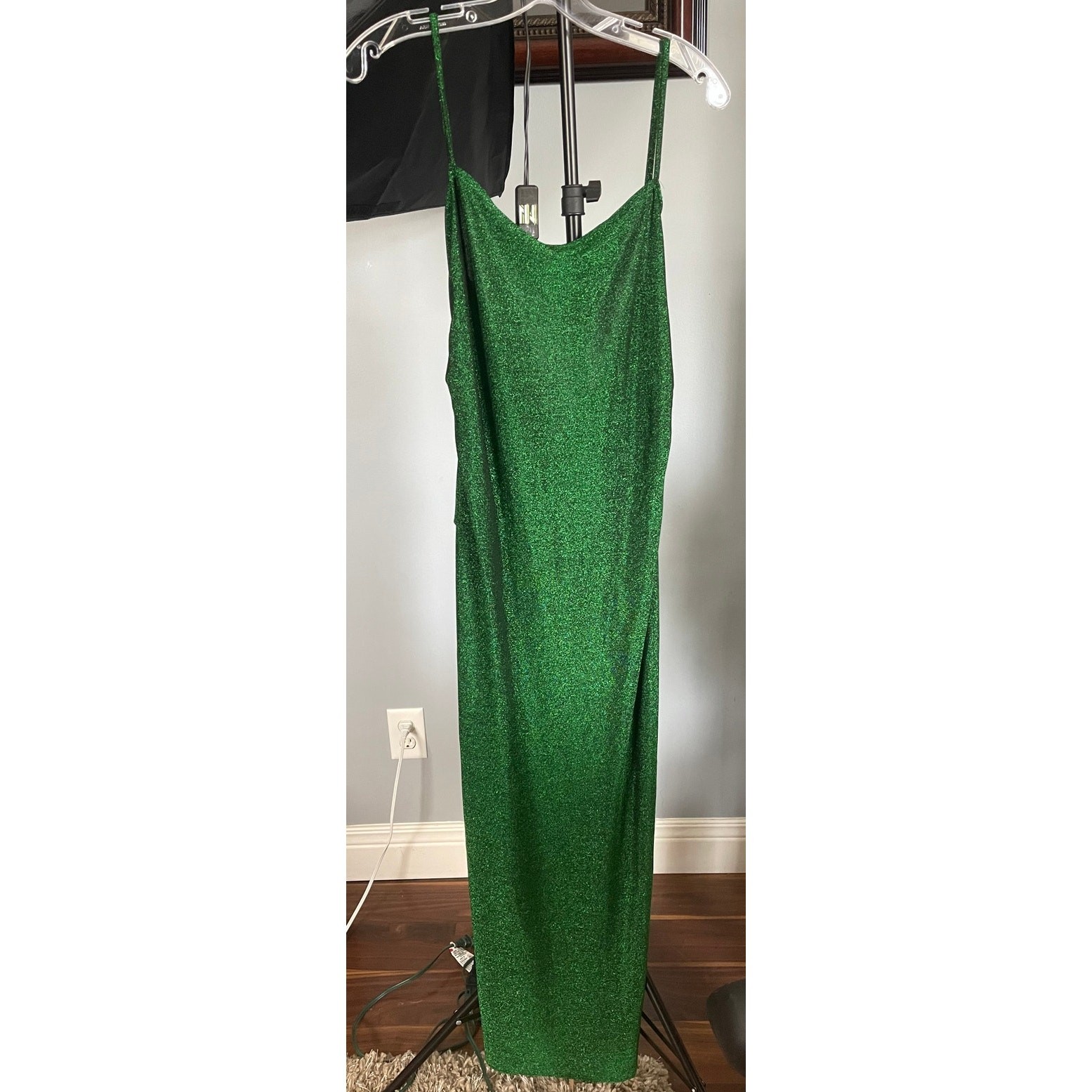 Reformation Breslin Knit Midi Dress Open Back Emerald Sparkle Green XL NWT