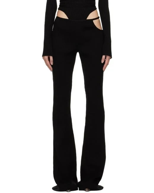 MACH&MACH Black Bow Trousers knit trousers. Cutout and crystal bow accent Size S
