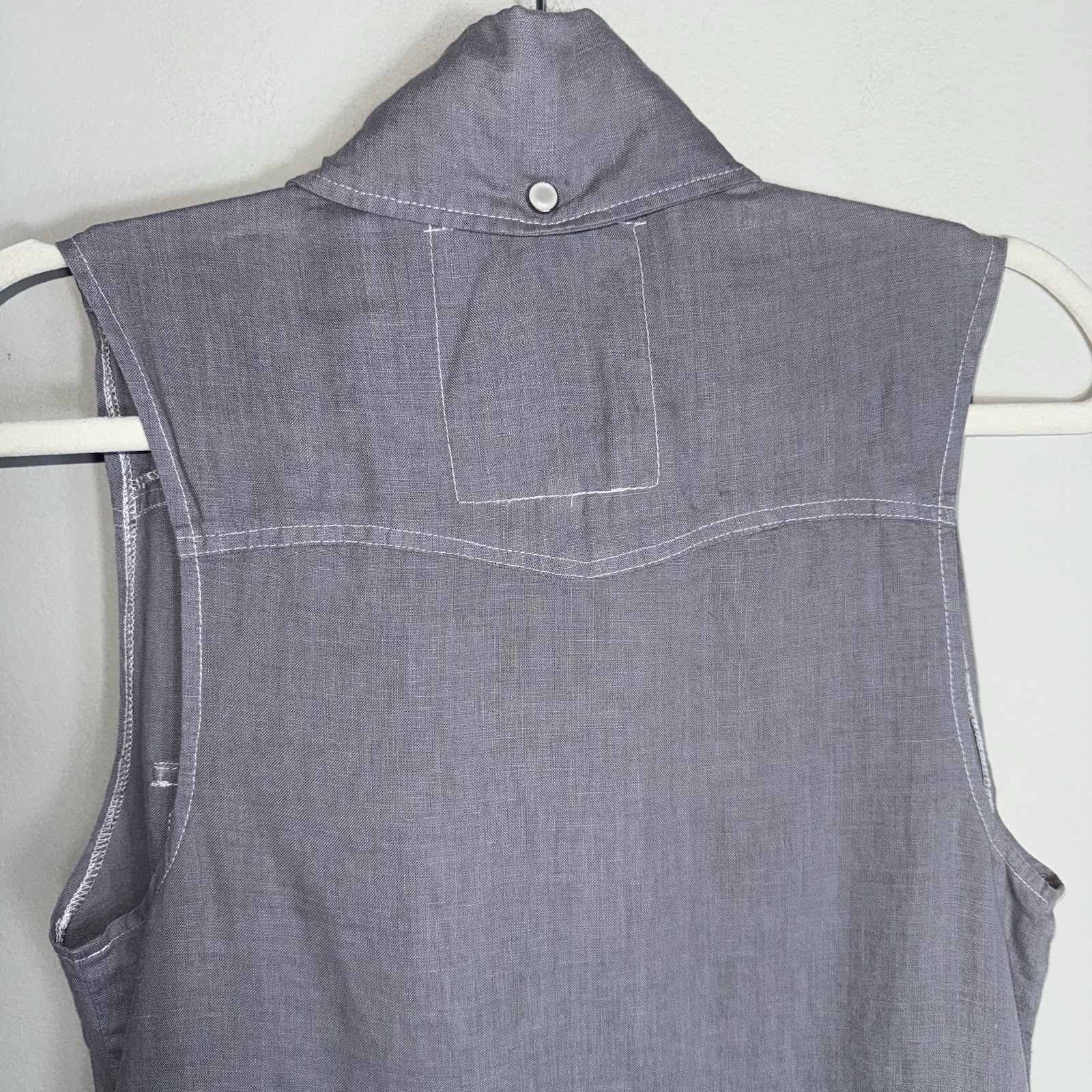 Pete & Greta-Johnny Was Sleeveless Linen Dress-Pearl Snap Front-Linen-Gray-Small