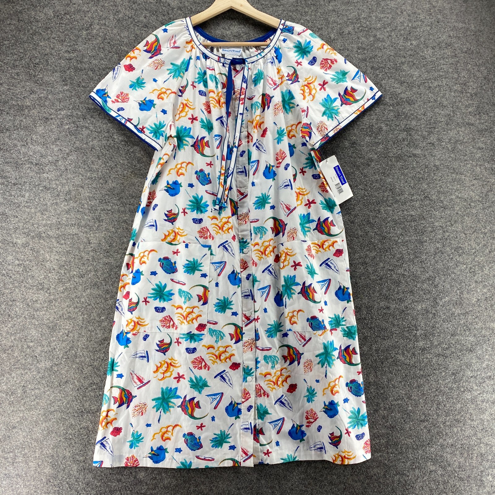New Smart Time Dress Women M White Floral Sheath Midi Button Cotton