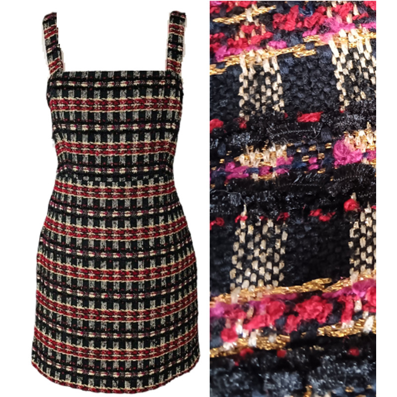 House of Harlow 1960 NEW Black Gold Red Tweed Convertible Strap Mini Dress Large