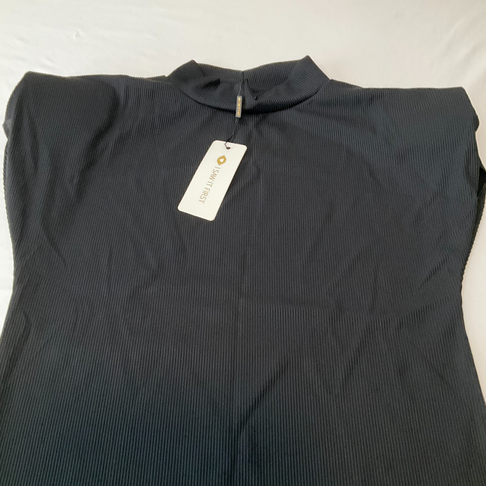 I Saw It First Sleeveless Dress Womens Size 12 Black Ribbed Padded Shoulders