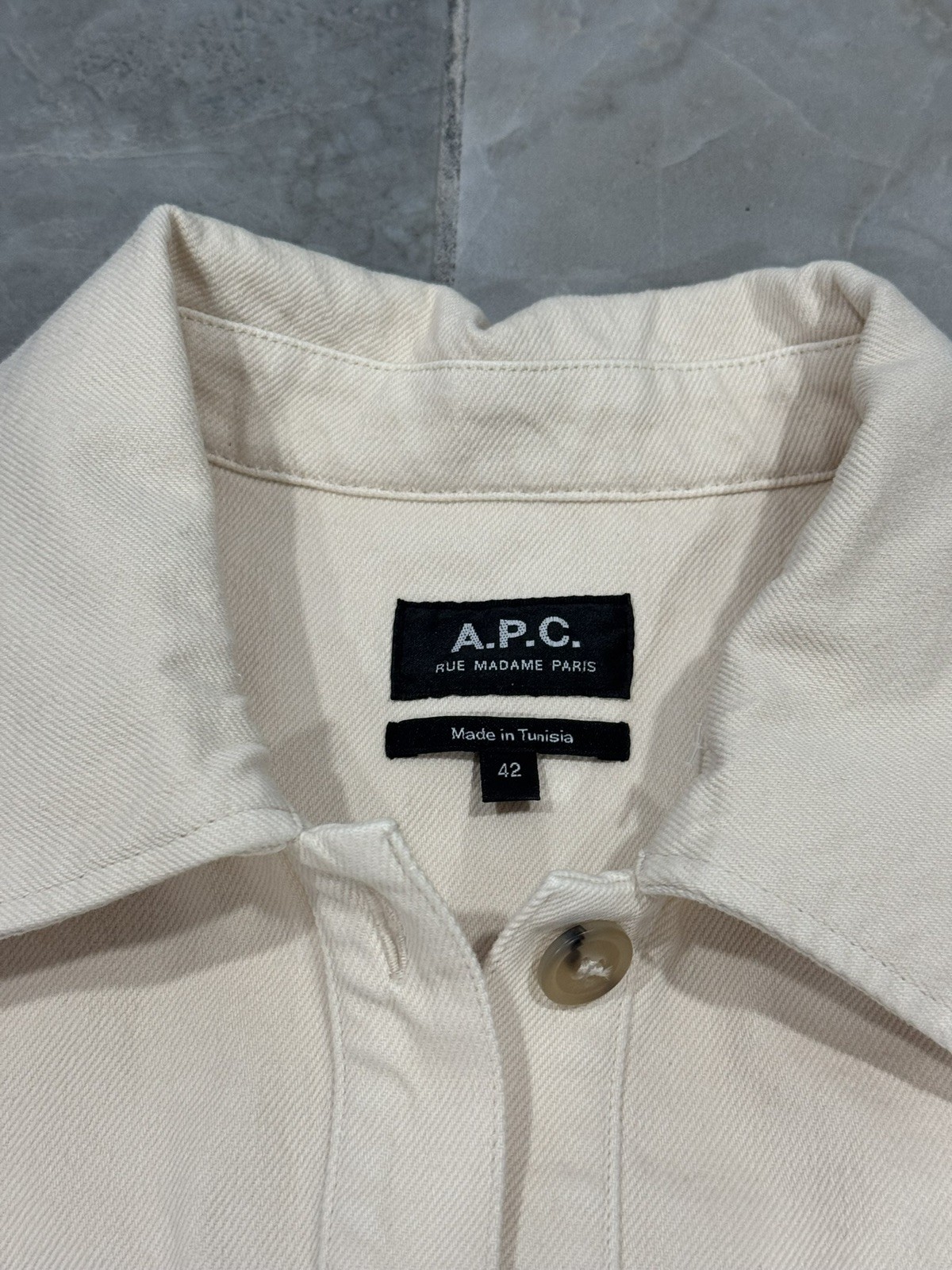 New with Tags A.P.C. RUE MADAME PARIS Beige Denim Shirt Dress Size 42 Tunisia