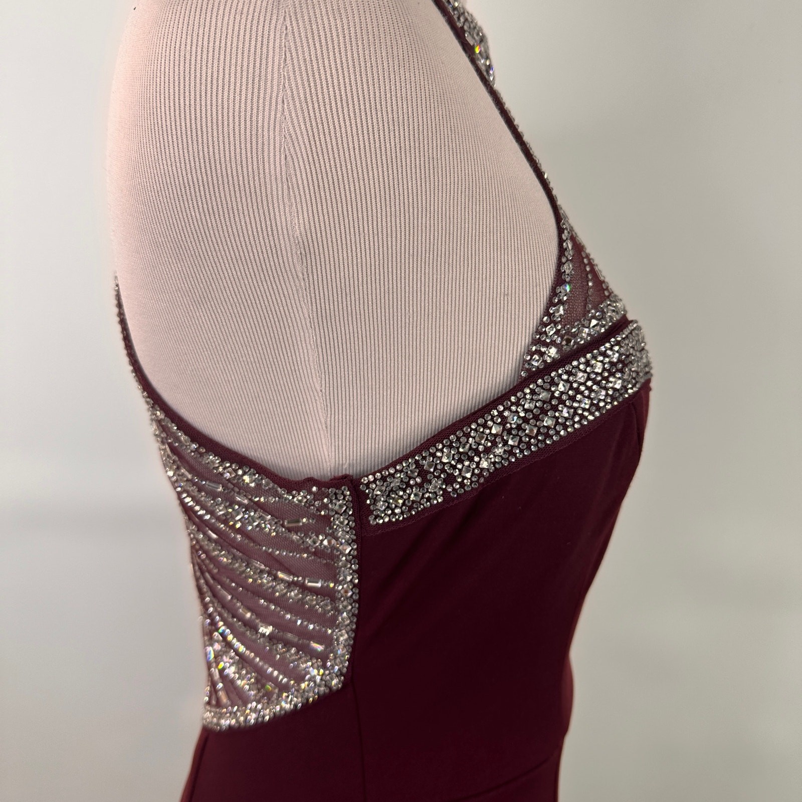 TLC Say Yes To The Prom Maroon Halter Bling Rhinestone Dress Size 5