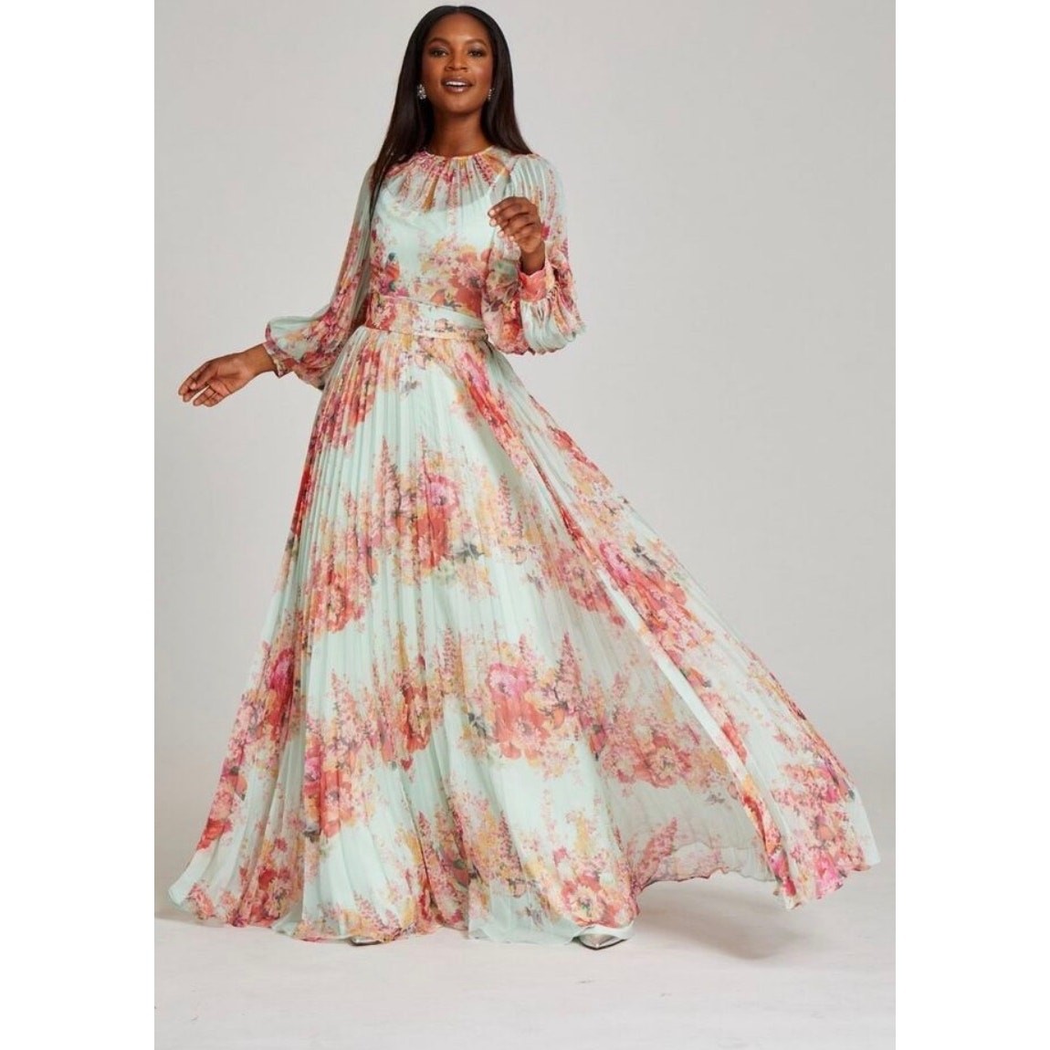 Teri Jon by Rickie Freeman Floral Print Pleated Dress Size 6