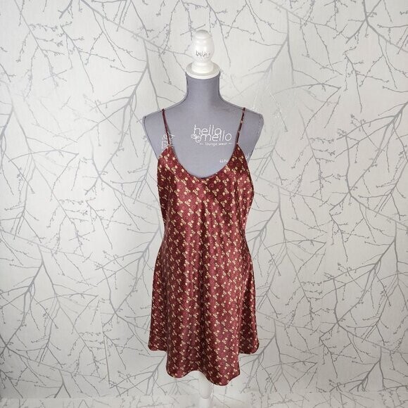Versailles Red Satin Teddy Bear Print Strappy Slip Dress | Women’s L