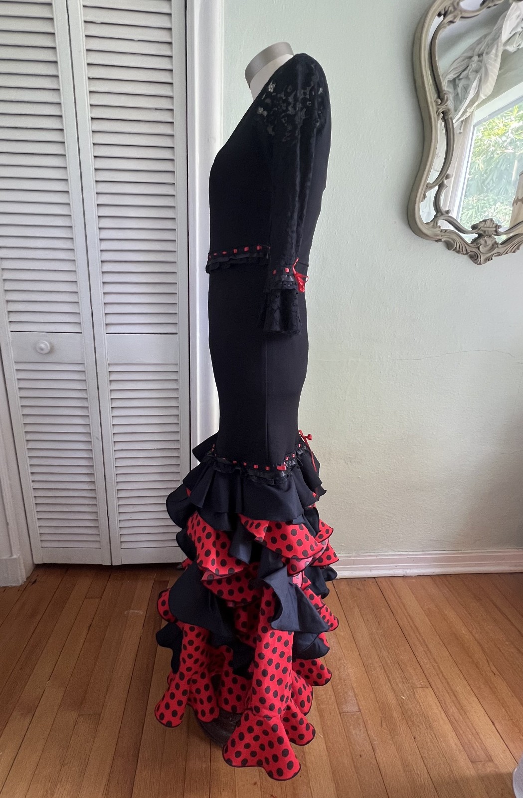 Authentic Flamenco Gypsy Dress Feria Spain Black Red Polka Dot Closet Creations