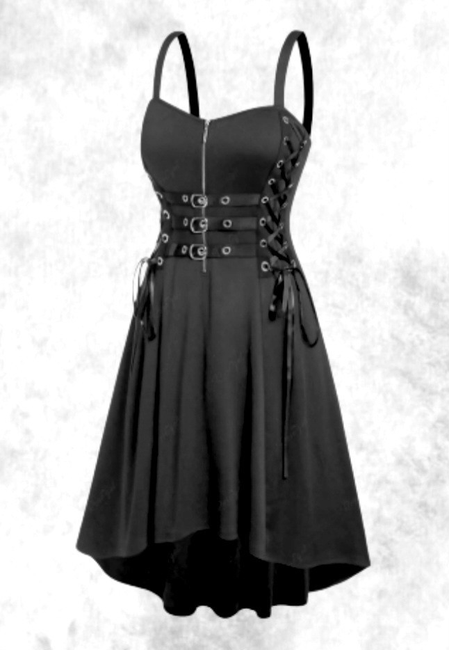New Black Gothic Half Zip Front Triple Belt Corset Side Dress size XL 18 20 22