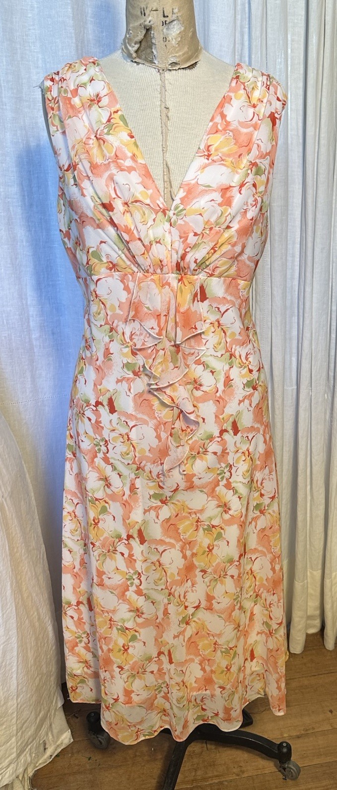 J.B.S. Womens Peach White Yellow Green Sleeveless Chiffon Midi Dress Sz 16 Pre-o