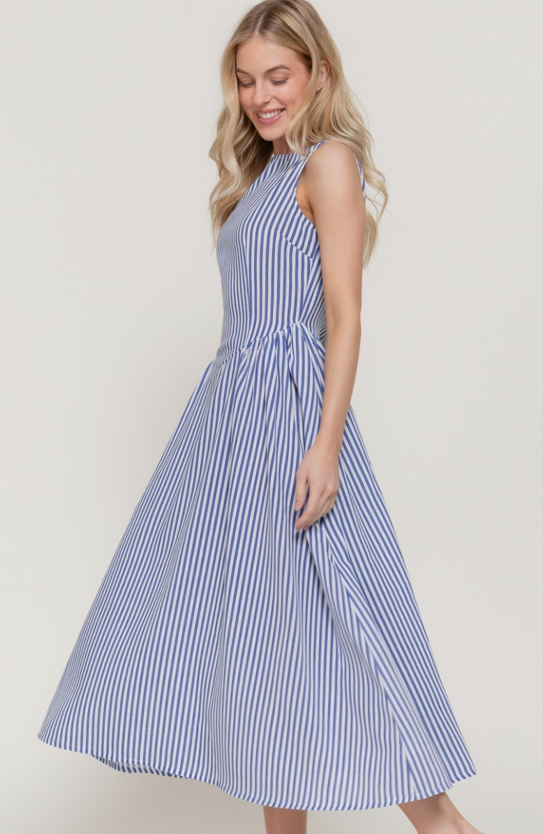 Sleeveless Stripe Linen Effect Dress NWT