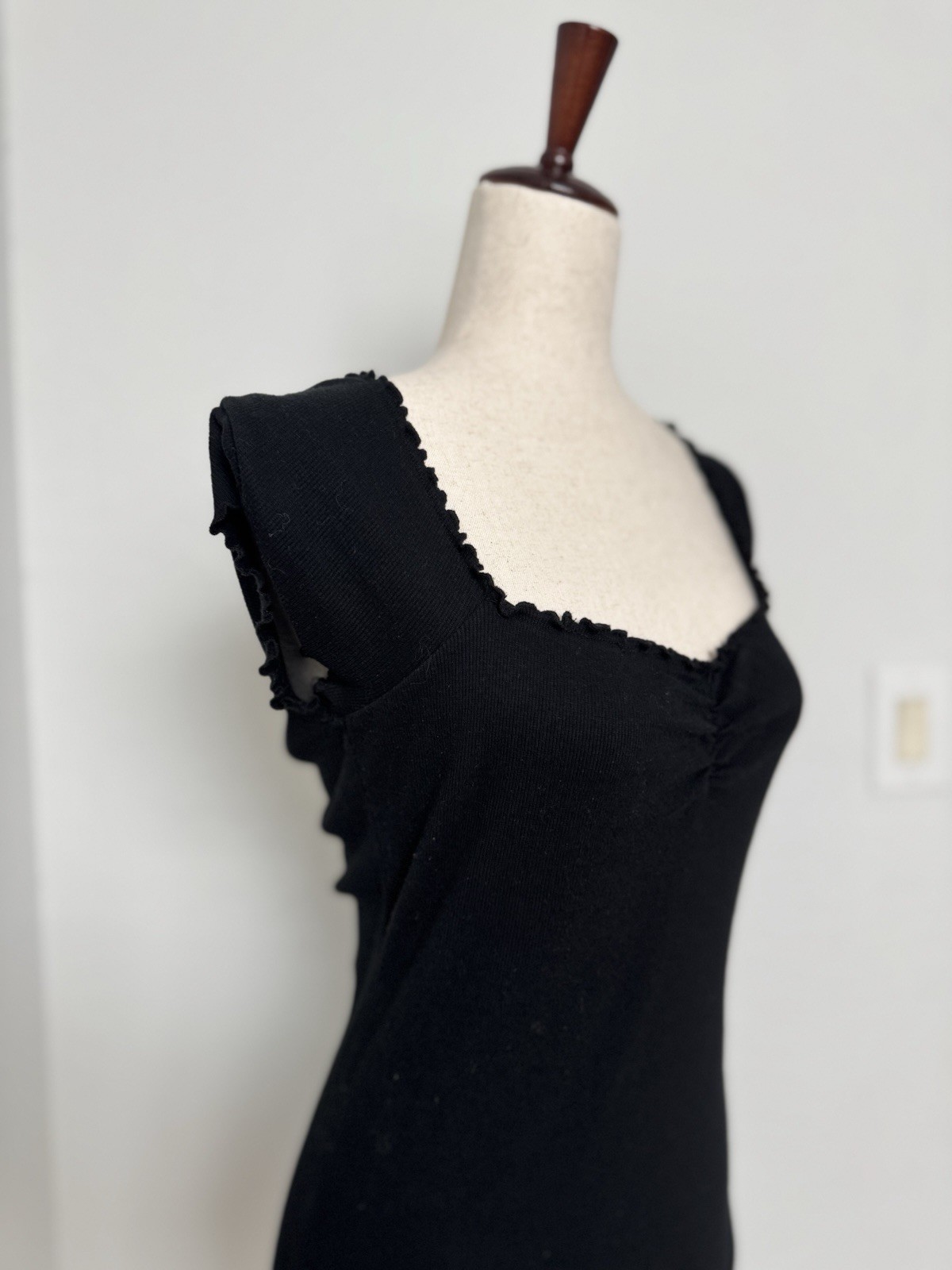 Abound Lettuce Edge Black Dress Cotton Blend Jersey Stretch Ribbed Women M