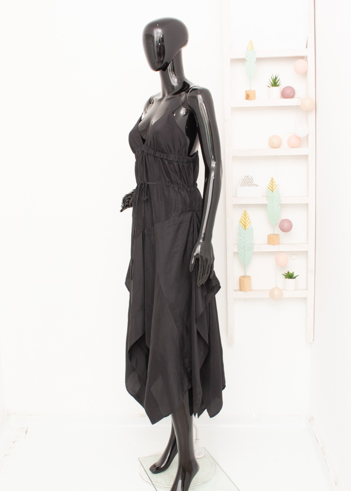 Filippa K Silk Dress Black Asymmetric Draped Sleeveless Fit&Flare Dress M