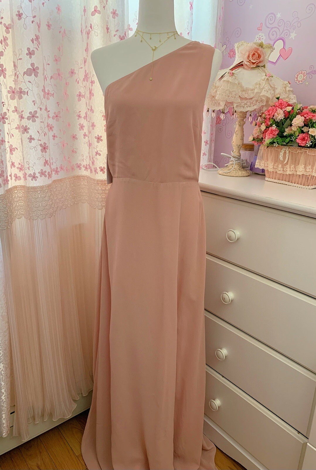 NWT Reformation Evelyn One Shoulder Long Dress Blush Pink Size 10 $348