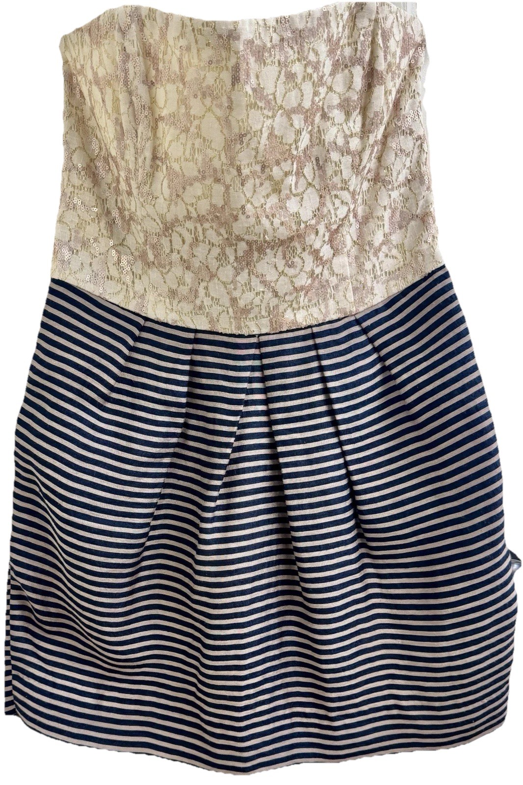 RACHEL RACHEL ROY Strapless Cocktail Mini Dress Mixed Media Striped & Lace (10)
