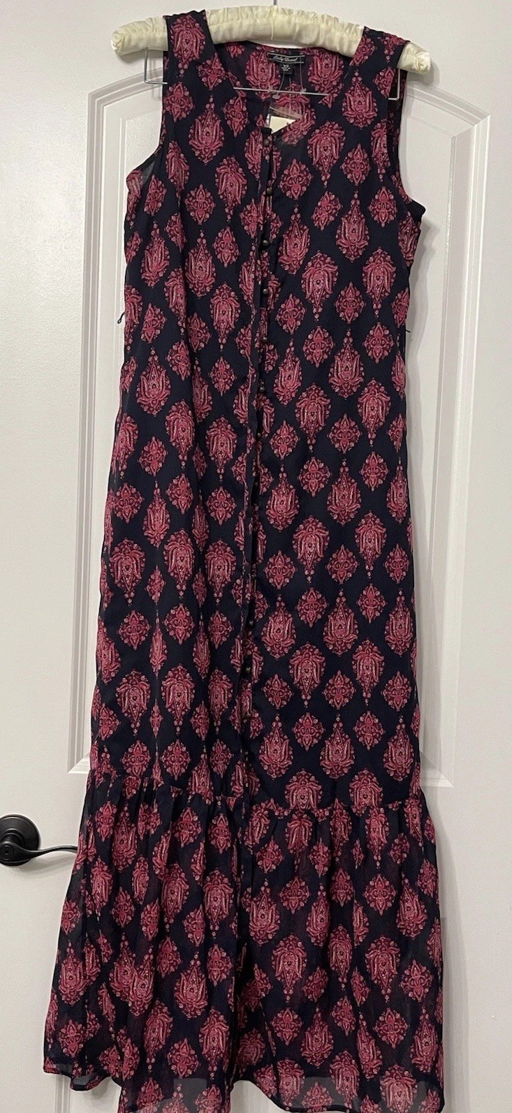 Lucky Brand Pink and Navy Printed Boho Maxi Dress NWT missing belt Boho