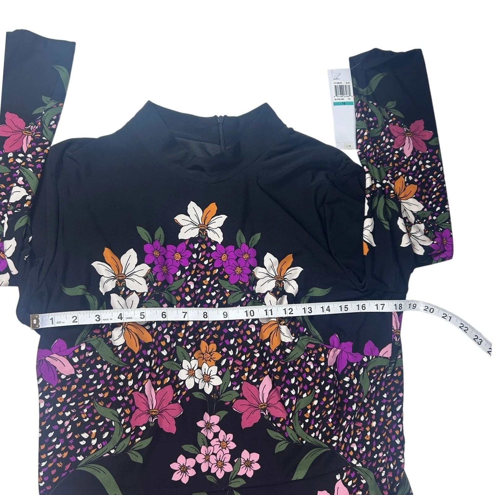 London Style Collection Womens Floral Mock Neck Midi Dress Black Blush Sz 16 NWT