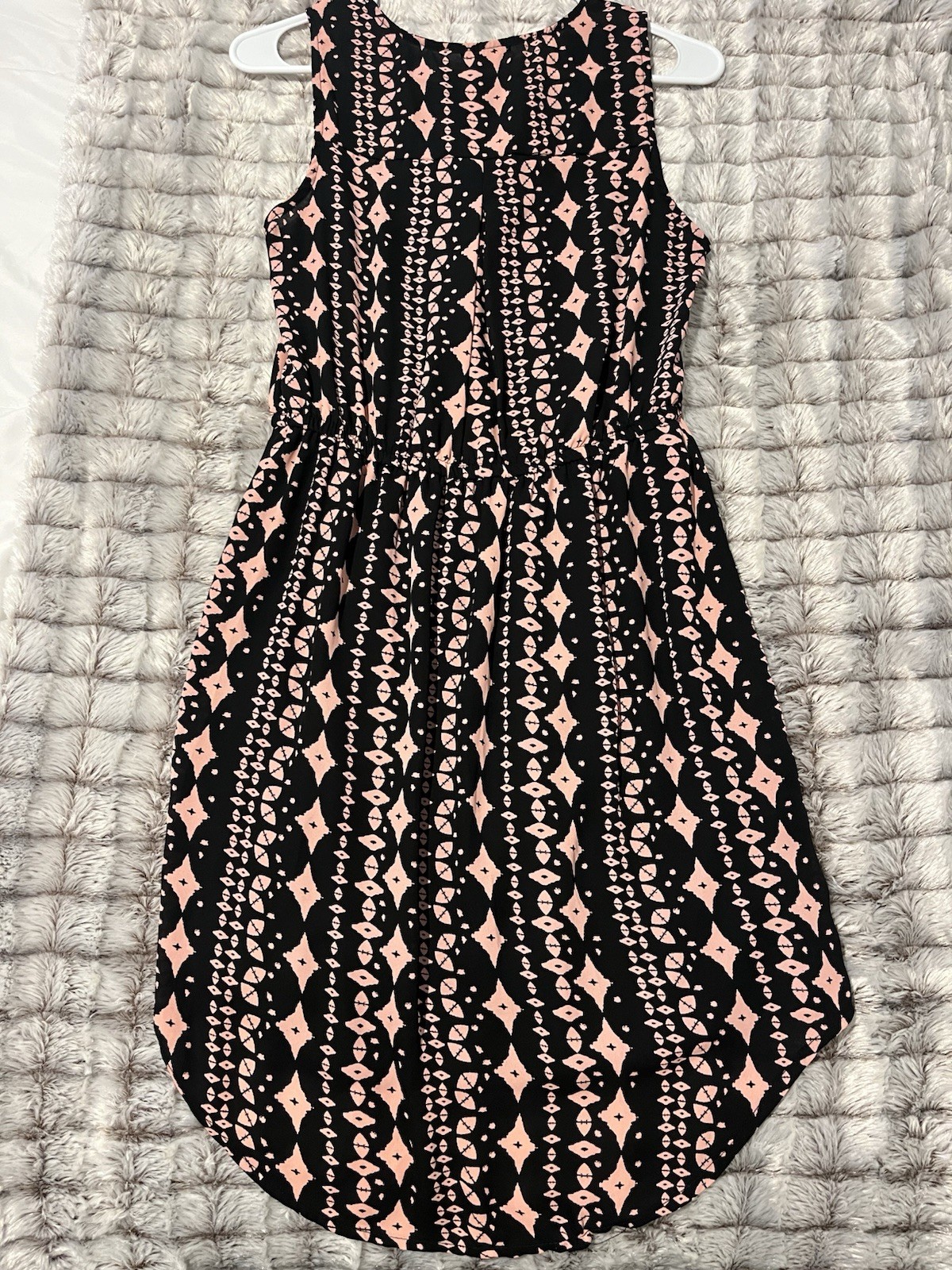 rue21 Fit & Flare Hi-Low Dress Black/Pink Geometric Sleeveless Lined M