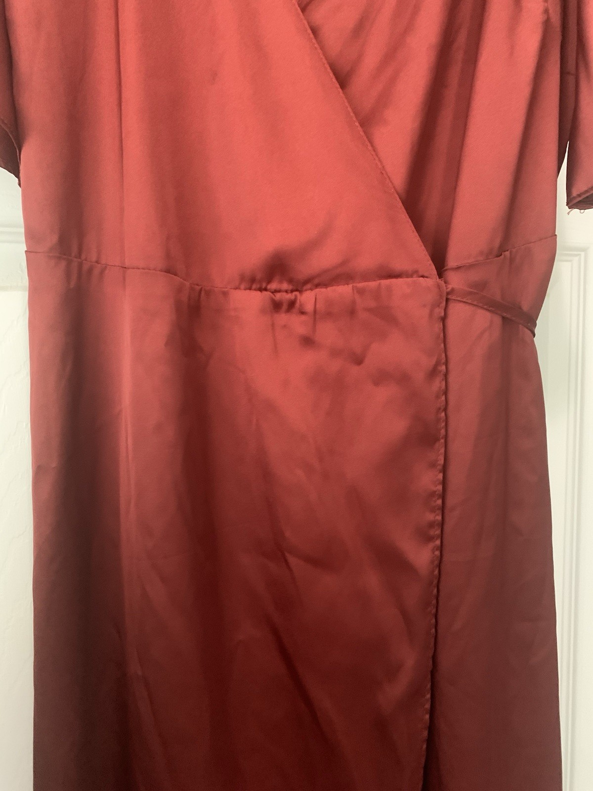 Baltic Born Women’s Rust Solid Wrap Maxi Dress V-Neck Short Sleeve Ruffle Sz S